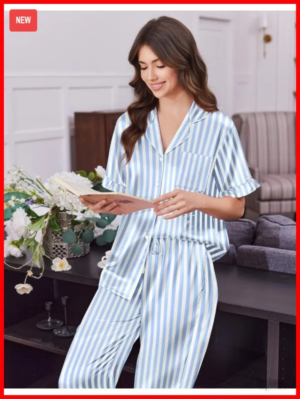 Silk Satin Pajama Set - 2 Piece Button Up Sleepwear with Pockets